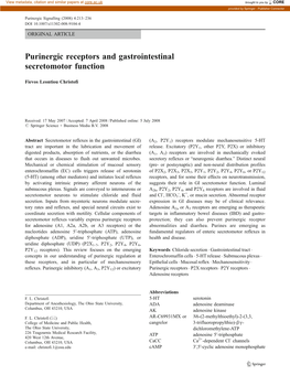 Purinergic Receptors and Gastrointestinal Secretomotor Function