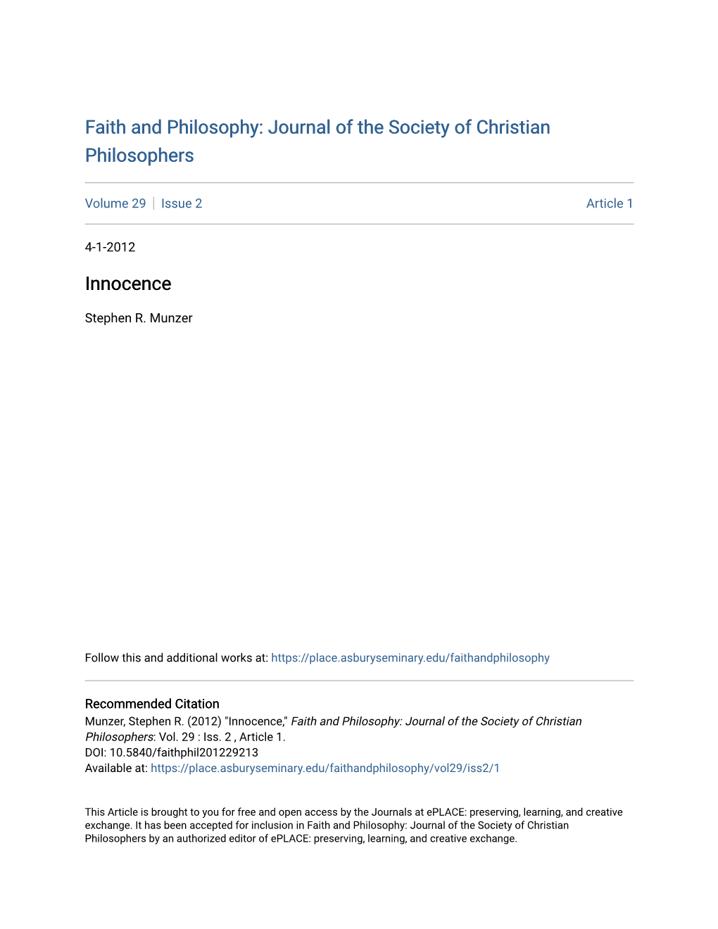 Faith and Philosophy: Journal of the Society of Christian Philosophers