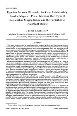 Reaction Between Ultramafic Rock and Fractionating Basaltic Magma I