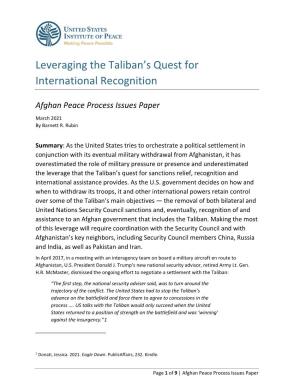 Leveraging the Taliban's Quest for International Recognition