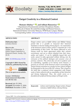 Émigré Creativity in a Historical Context