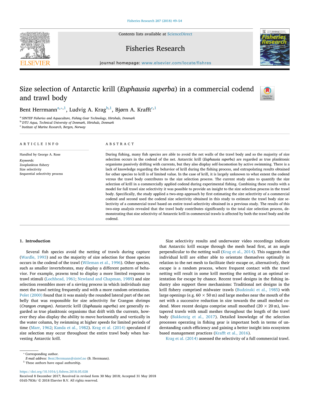 Size Selection of Antarctic Krill (Euphausia Superba) in a Commercial Codend and Trawl Body