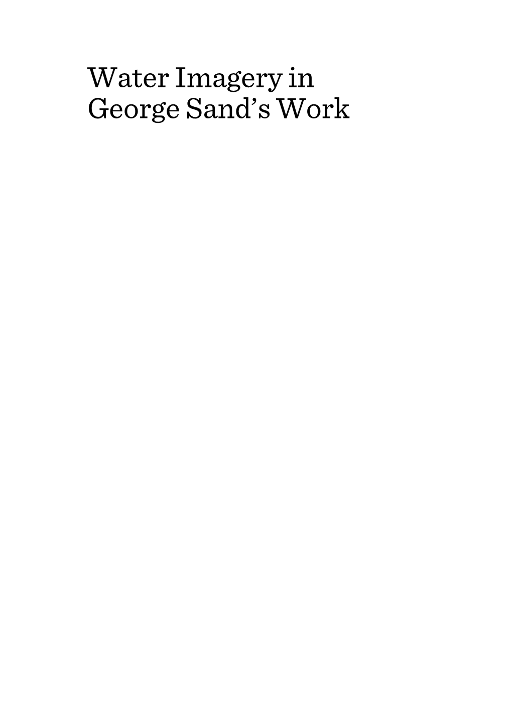 Water Imagery in George Sand's Work