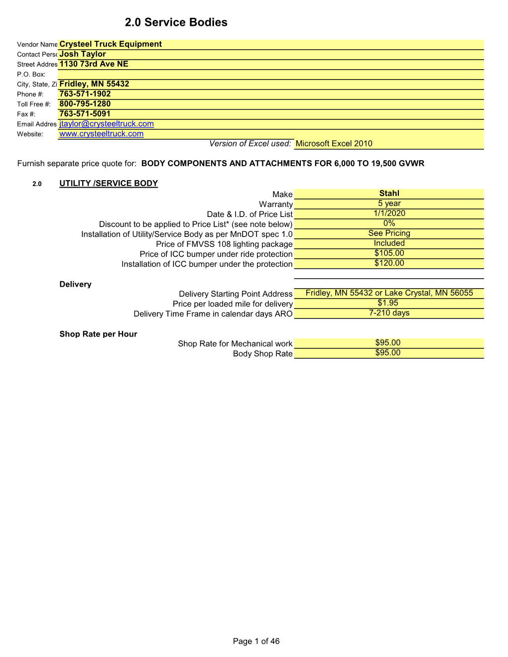 Crysteel Truck Equipment Contact Persojosh Taylor Street Addres 1130 73Rd Ave NE P.O