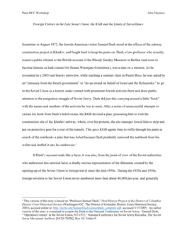 Foreign Visitors in the Late Soviet Union, the KGB and the Limits of Surveillance Sometime in August 1972, the Jewish-American V