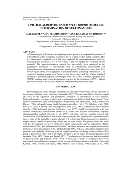 O-PHTHALALDEHYDE BASED SPECTROPHOTOMETRIC DETERMINATION of SULFONAMIDES