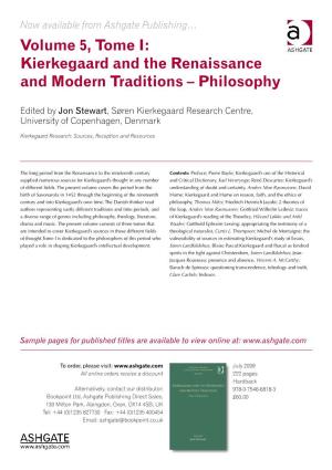 Volume 5, Tome I: Kierkegaard and the Renaissance and Modern Traditions – Philosophy