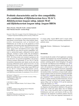 Probiotic Characteristics and in Vitro Compatibility of a Combination of Bifidobacterium Breve M-16 V, Bifidobacterium Longum Subsp