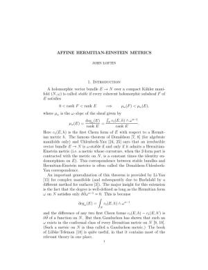 Affine Hermitian-Einstein Metrics