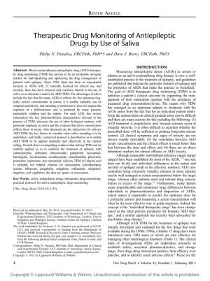Therapeutic Drug Monitoring of Antiepileptic Drugs by Use of Saliva