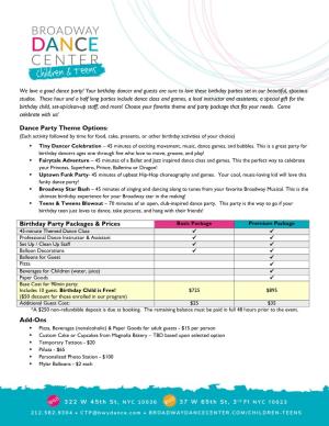 Dance Party Theme Options: Birthday Party Packages & Prices Add-Ons