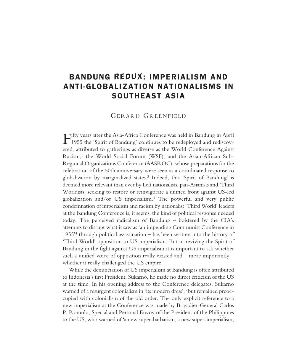 Bandung Redux: Imperialism and Anti-Globalization Nationalisms in Southeast Asia
