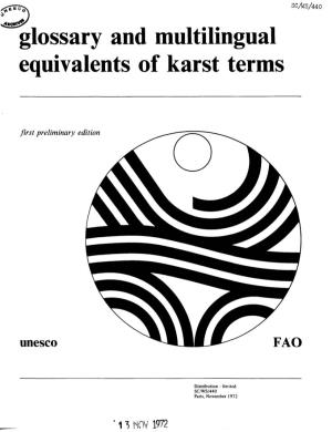 Glossary and Multilingual Equivalents of Karst Terms; 1972