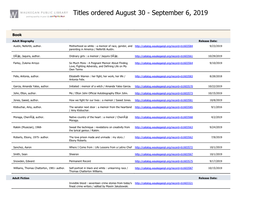 Titles Ordered August 30 - September 6, 2019