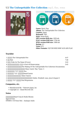 U2 the Unforgettable Fire Collection Mp3, Flac, Wma