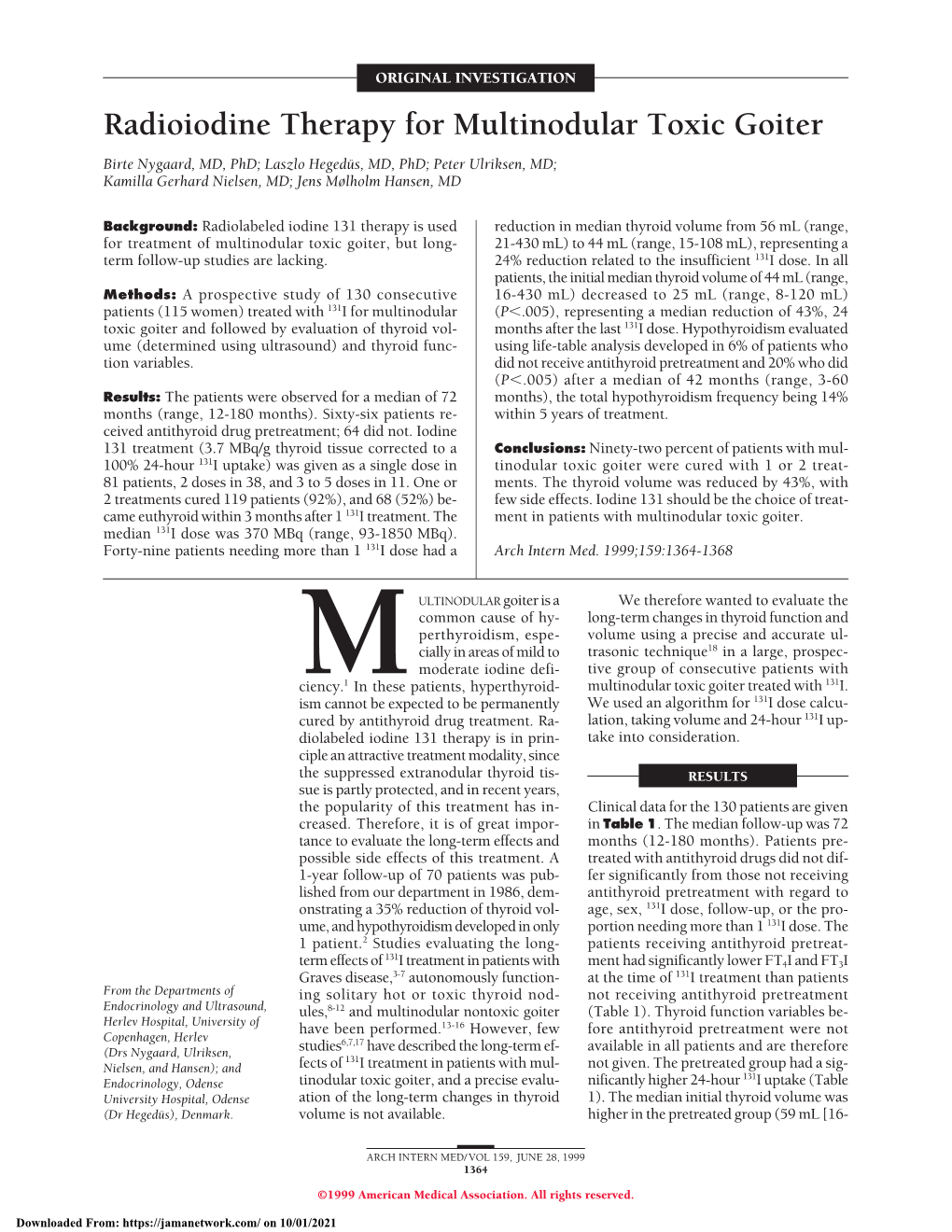 Radioiodine Therapy for Multinodular Toxic Goiter