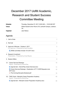 December 2017 Uofm Academic, Research and Student Success Committee Meeting