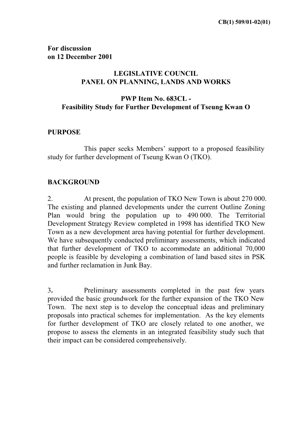 Feasibility Study for Further Development of Tseung Kwan O