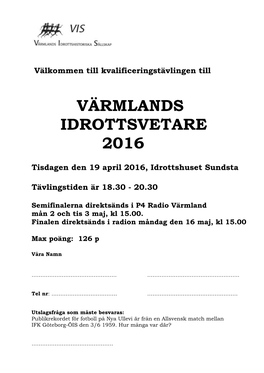 Värmlands Idrottsvetare 2016