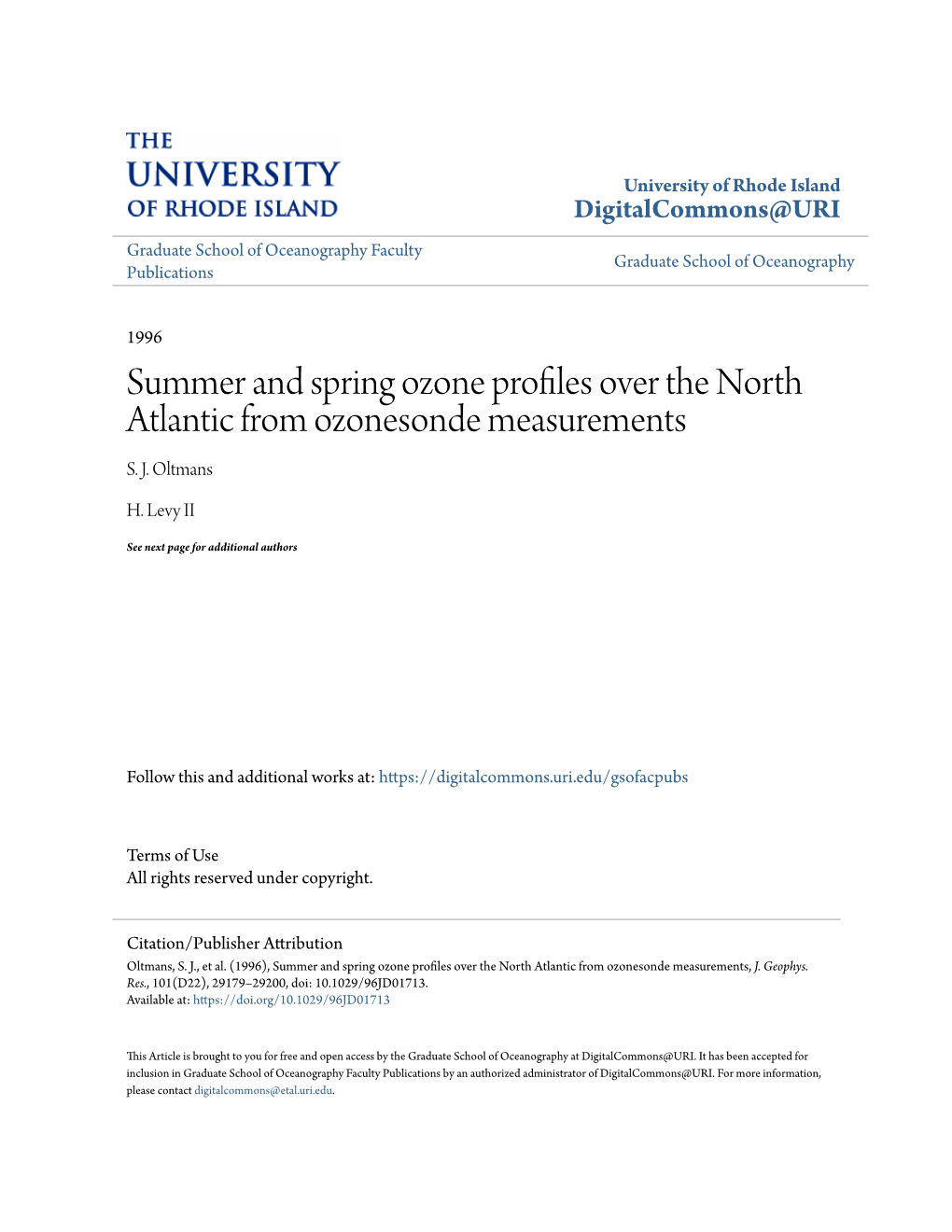 Summer and Spring Ozone Profiles Over the North Atlantic from Ozonesonde Measurements S