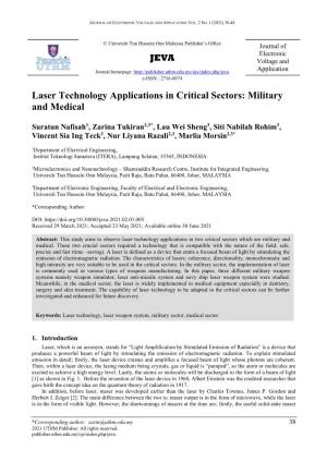 Laser Technology Applications in Critical Sectors: Military and Medical