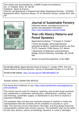 Tree Life History Patterns and Forest Dynamics Miguel Martinez-Ramos a B & Samper K