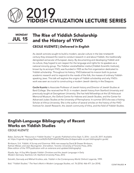 JUL 15 and the History of YIVO CECILE KUZNITZ | Delivered in English