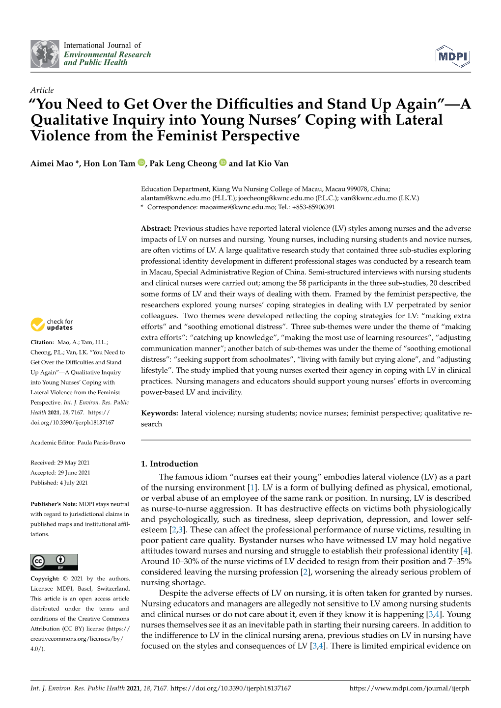 A Qualitative Inquiry Into Young Nurses' Coping with Lateral