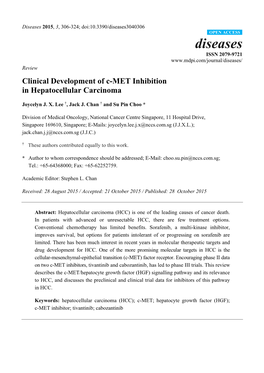 Clinical Development of C-MET Inhibition in Hepatocellular Carcinoma