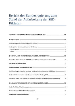 Bericht Der Bundesregierung Zum Stand Der Aufarbeitung Der SED- Diktatur