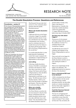 The Double Dissolution Process: Questions and References