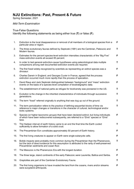 Extinctions Mid-Term Exam Questions (Final W: Answers)