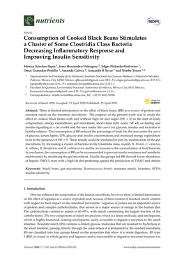 Consumption of Cooked Black Beans Stimulates a Cluster of Some Clostridia Class Bacteria Decreasing Inﬂammatory Response and Improving Insulin Sensitivity