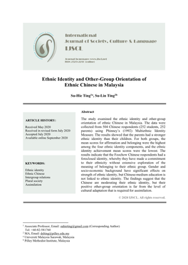 Ethnic Identity and Other-Group Orientation of ‎Ethnic Chinese In