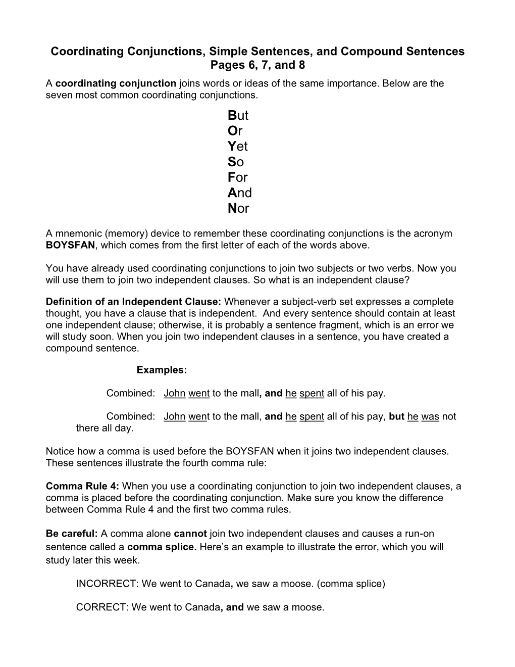 Coordinating Conjunctions And Simple And Compound Sentences Docslib