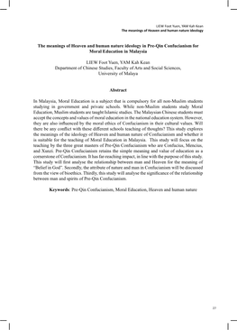 The Meanings of Heaven and Human Nature Ideology in Pre-Qin Confucianism for Moral Education in Malaysia