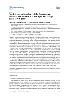 Spatiotemporal Analysis of the Formation of Informal Settlements in a Metropolitan Fringe: Seoul (1950–2015)