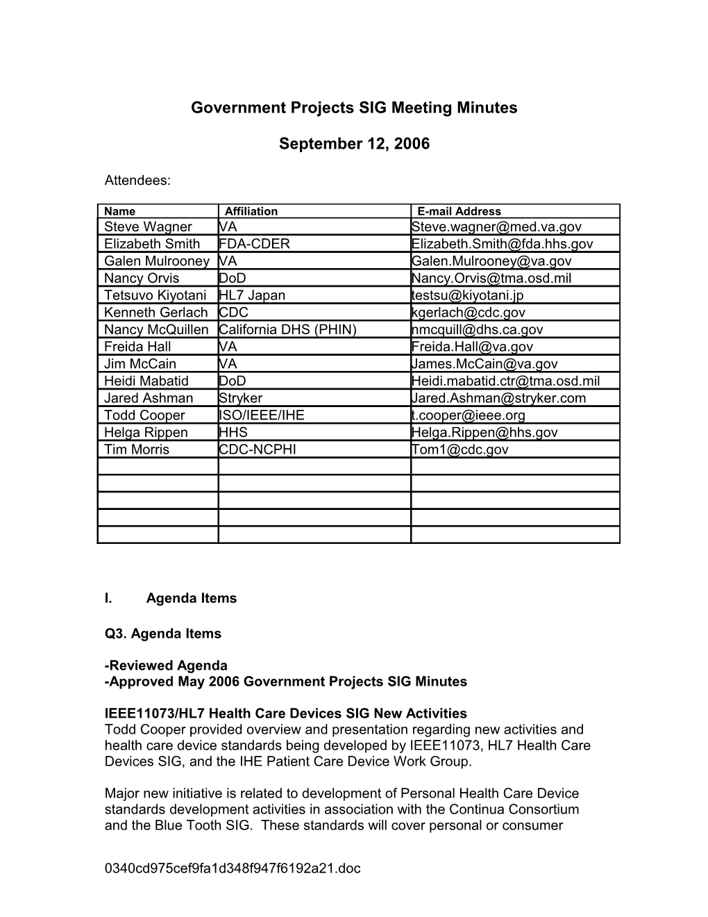 Government Projects SIG Meeting Minutes (Heading 1)