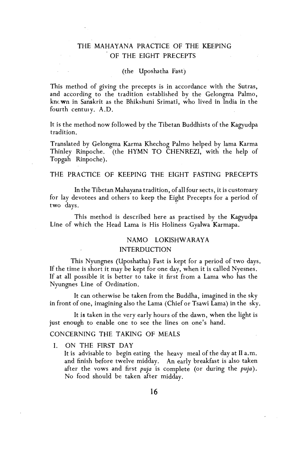 The Mahayana Practice of the Keeping of the Eight Precepts