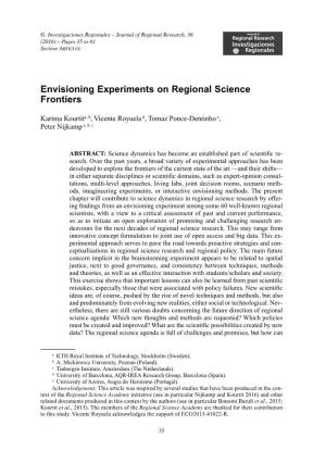 Envisioning Experiments on Regional Science Frontiers
