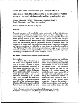 Some Issues Related to Sustainability in the Smallholder Rubber Sector: a Case Study of Three Major Rubber Growing Districts