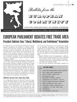 EUROPEAN PARLIAMENT DEBATES FREE TRADE AREA President Hallstein Sees "Liberal, Multilateral, and Evolutionary" Association