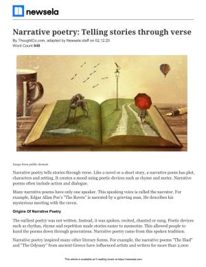 Narrative Poetry: Telling Stories Through Verse by Thoughtco.Com, Adapted by Newsela Staff on 02.12.20 Word Count 848