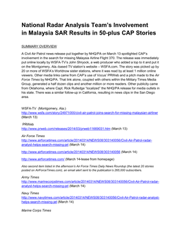 National Radar Analysis Team's Involvement in Malaysia SAR