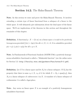 Section 14.2. the Hahn-Banach Theorem