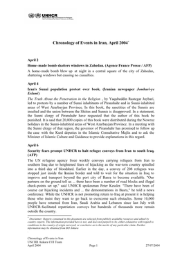Chronology of Events in Iran, April 2004*