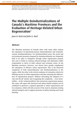 The Multiple Deindustrializations of Canada's Maritime Provinces And