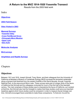 MVZ Yosemite Transect Revisited Colleagues Quantified Their Observations, and Left a Record That Is Rare Or Absent Among the Works of Their Contemporaries