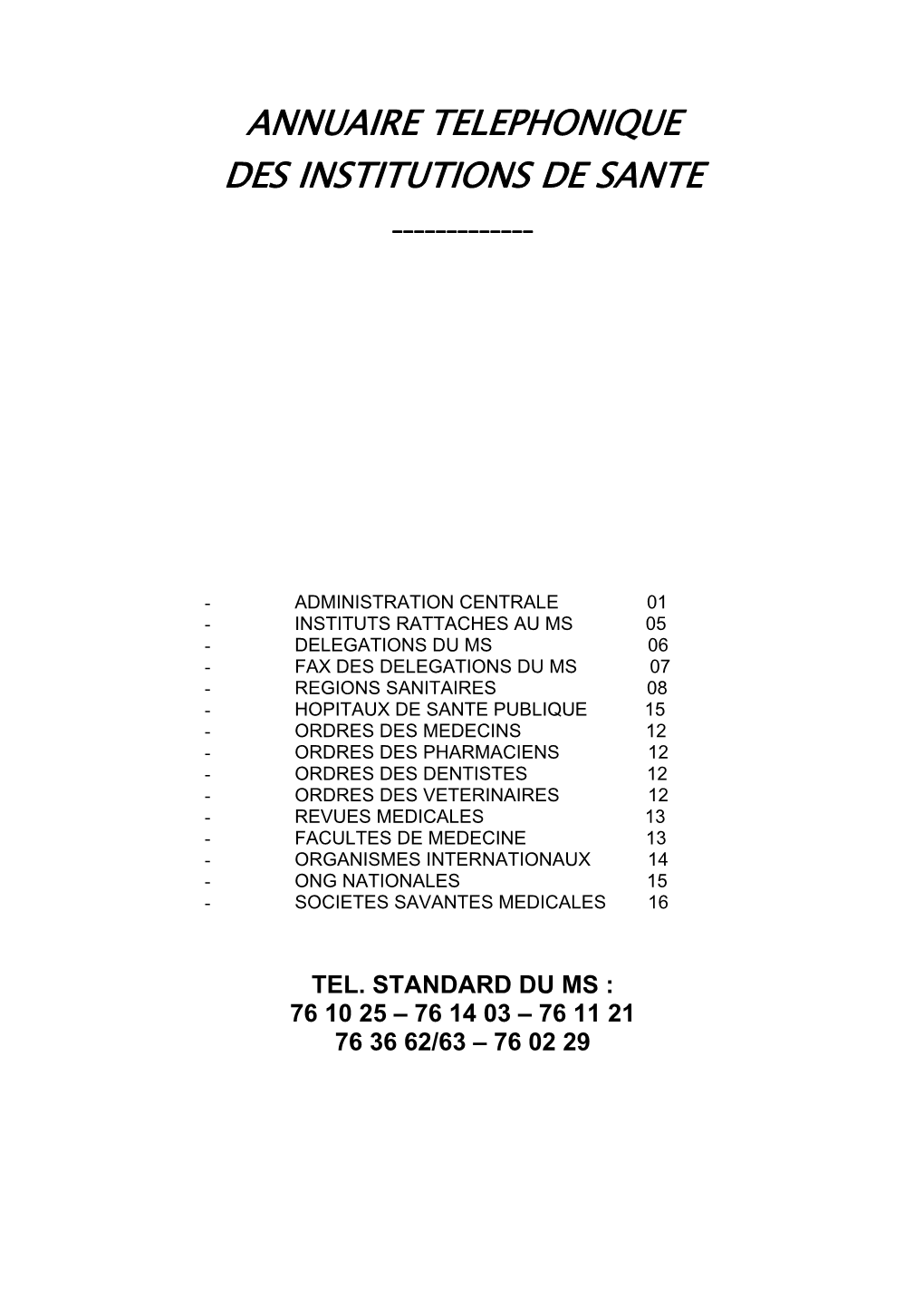 Annuaire Telephonique Des Institutions De Sante ______