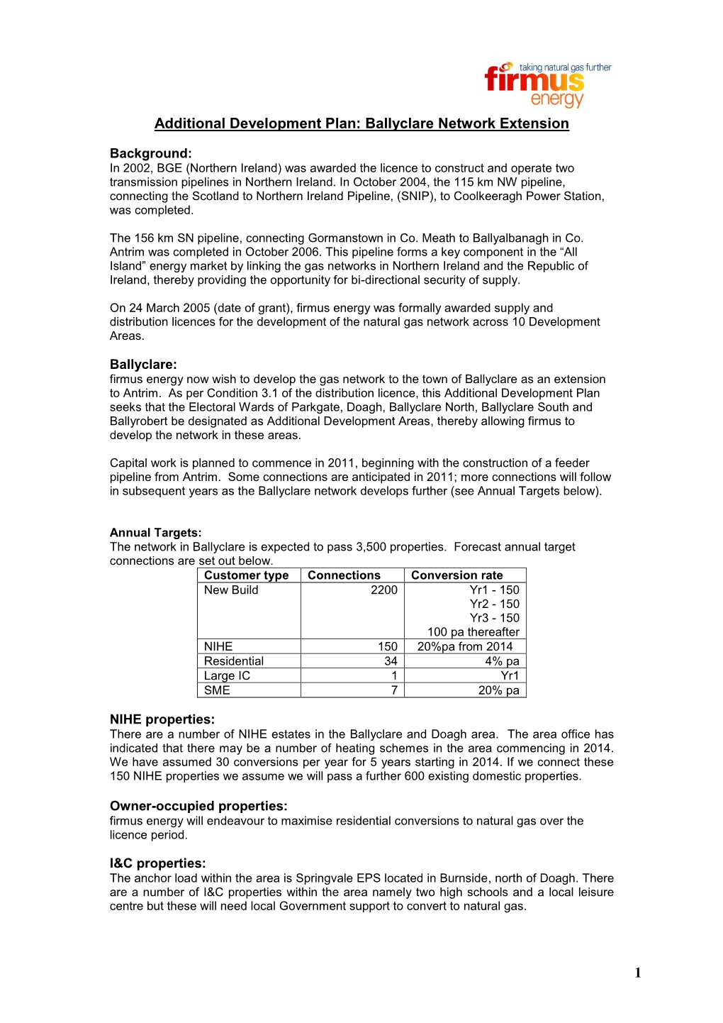 1 Additional Development Plan: Ballyclare Network Extension